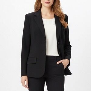 Anne Klein Blazer Jacket Womens 14 Black Stretch Single Breasted Notch Lapel